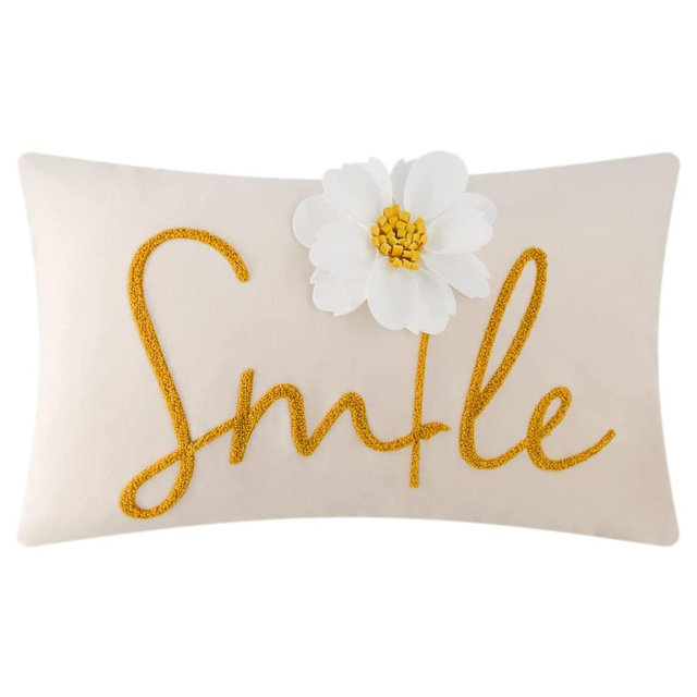 OiseauVoler 3D Flower Embroidery Smile Throw Pillow Covers Decorative Lumbar Pillowcases Floral Cushion Covers Cases for Sofa Couch Bed Farmhouse Home Decor 12x20 Inch