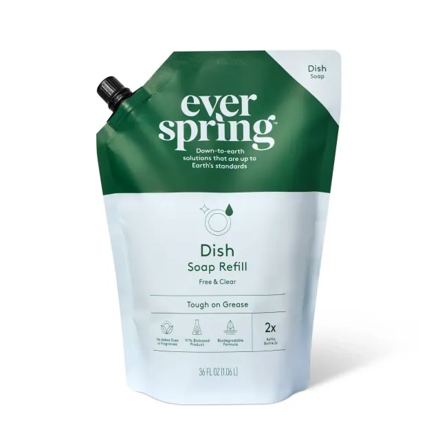 Unscented Free and Clear Liquid Dish Soap Refill - 36 fl oz - Everspring™