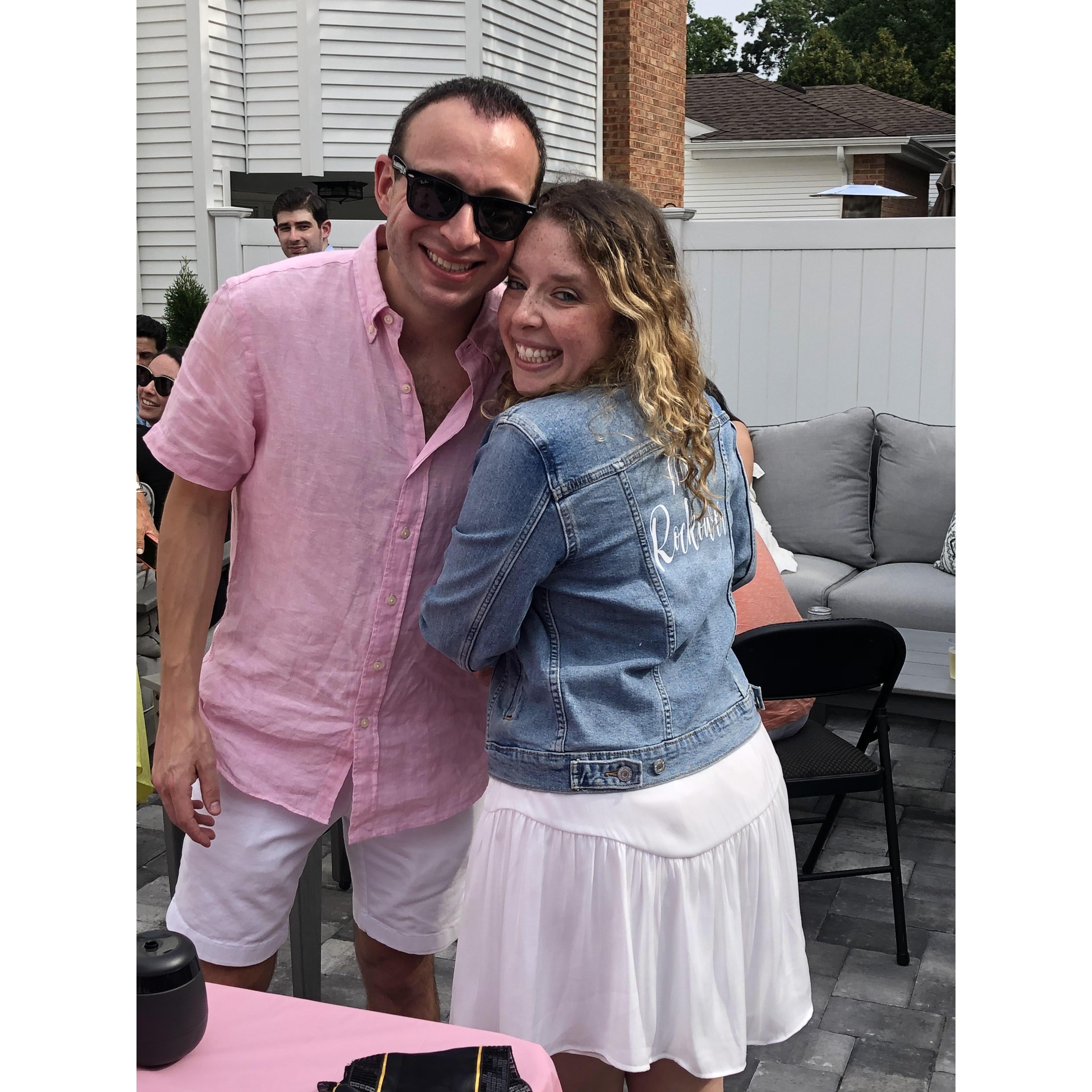 At their engagement with Tara's new "Mrs. Rockower" jacket!