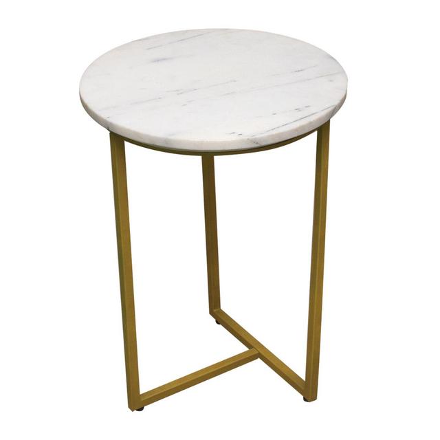 Marble Metal Leg Accent Table in White/Gold