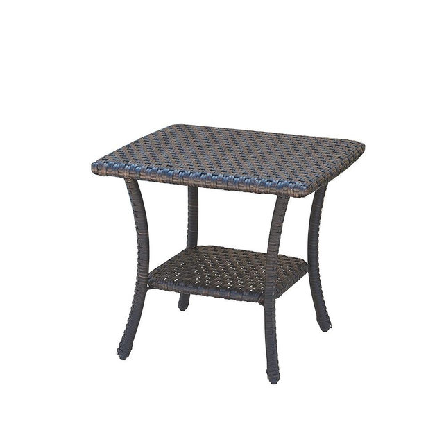 Patio Tables Wicker Coffee Table - Rattan End Table with 2-Tier Storage Shelf Side Table for Outdoor Outside Square Brown