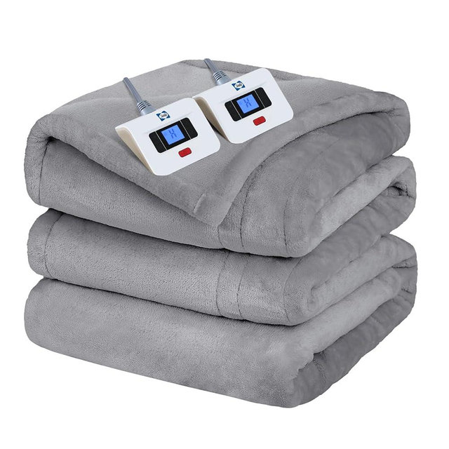Sealy Electric Blanket Queen Size, Flannel Heated Blanket with 10 Heating Levels & 1-12 Hours Auto Shut Off, Machine Washable, Light Grey, 84 x 90 Inch
