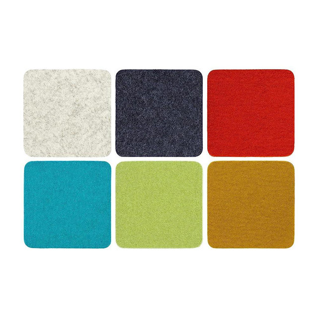 Graf Lantz Bierfilzl 100% Merino Wool Moisture Wicking, Absorbent Felt Coasters, Square, Multi-Color Set of 6, MidCentury