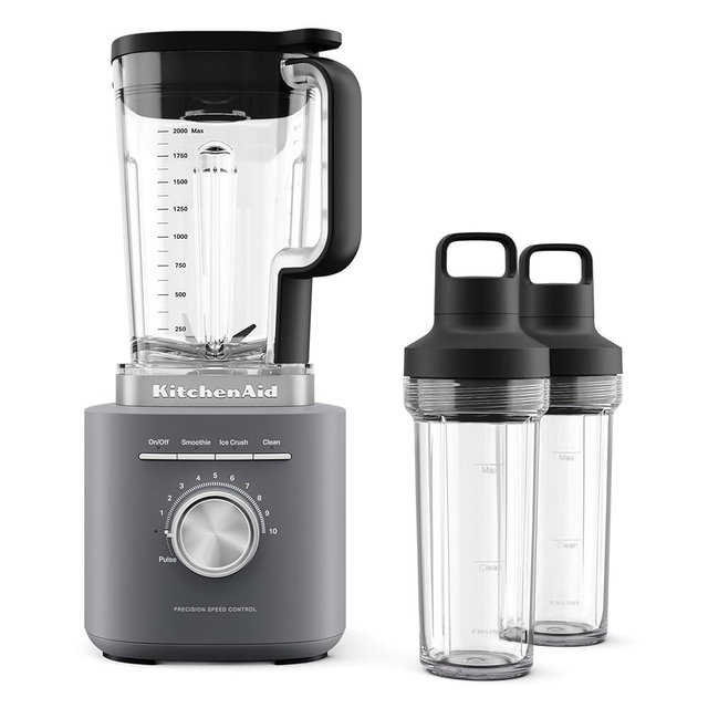 KitchenAid Pure Power Blender with 2 Personal Blending Jars, 1700 Watt Peak Power*, KSB2078, Matte Charcoal Grey