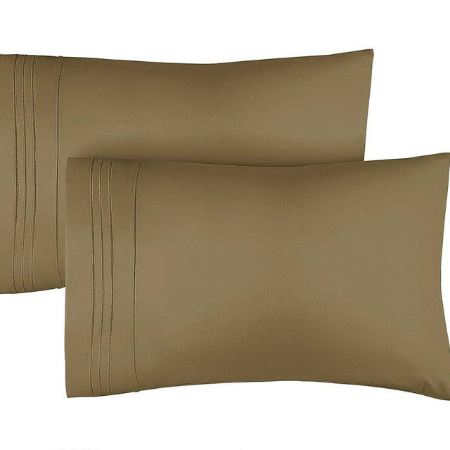 Queen Pillow Cases Set of 2 - Ultra Soft Hotel Quality Pillowcase Covers - Luxury Comfy Bedding for Women, Men, Kids and Teens - Machine Washable Pillow Protectors - 2 Pieces Set - Queen Size Khaki