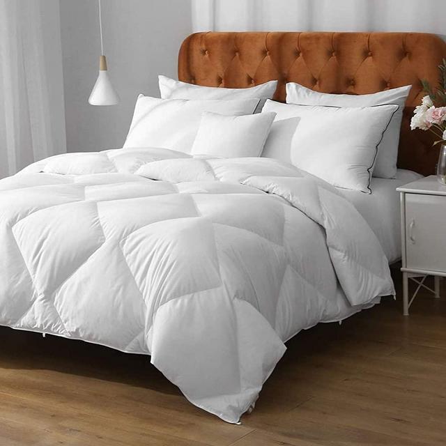 APSMILE Lightweight Feather Down Comforter Full/Queen, Thin All Season Down Duvet Insert - 100% Organic Cotton Geometric Quilted Cooling Bed Comforter for Warm Weather/Hot Sleepers, Ivory White