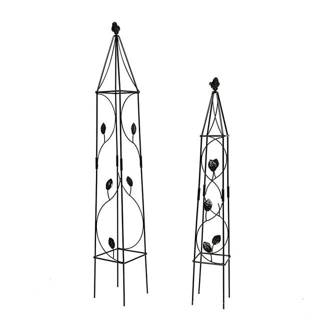 1.Go 2 Packs Garden Obelisk Metal Trellis Flower Support for Climbing Vines and Plants, 31.5" x 4.7" & 39.4" x 5.9''