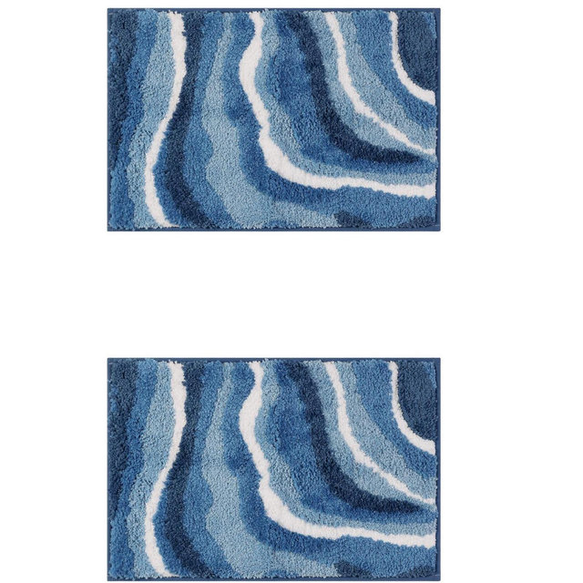 Unique Bargains Abstract Soft Non-Slip Thickening Bathroom Rugs Set Blue-1 16" x 24"