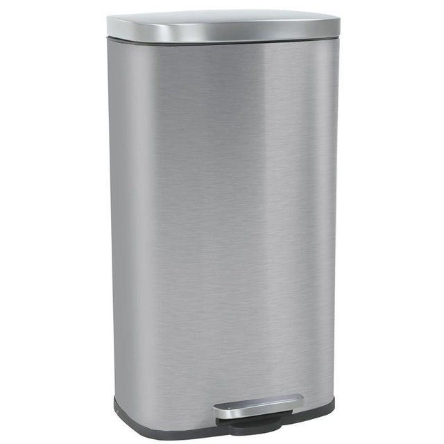 PayLessHere Trash Can Kitchen Stainless Steel Trash Can Trash Can with Lid Removable Inner Bucket Foot Pedal Soft Close for Office Home Kitchen Garbage Can Trash Bin (Stainless Steel, 8 G)