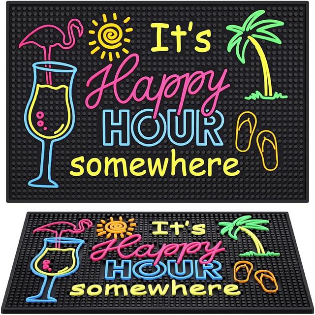 Jingmore Rubber Bar Mat for Bartending 18x12 Inch Coffee Bar Mat for Countertop It's Happy Hour Somewhere Non Slip No Spill Tiki Table Pad for Home Bar Cocktail Accessories