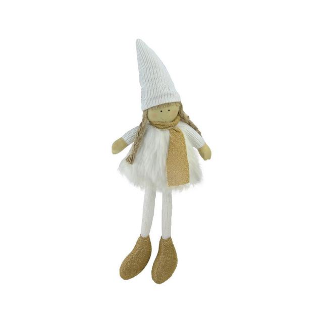 Northlight 13" Gold and White Standing Girl with Hat Scarf with Faux Fur Tabletop Decoration