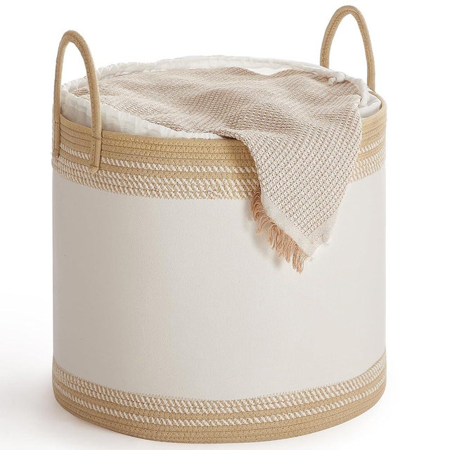 SONGMICS Laundry Hamper 90L, Laundry Basket with Handles, Laundry Bag with Lid, Cotton Rope, Drawstring, for Clothes, Blankets, Living Room, Bedroom, Camel Brown URLH090K01