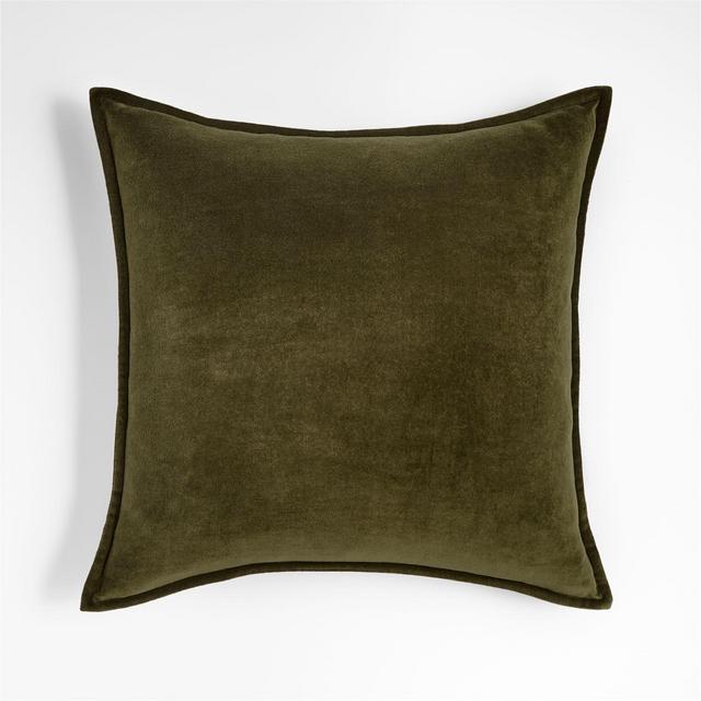 Organic Dark Green 20"x20" Washed Cotton Velvet Throw Pillow with Feather-Down Insert