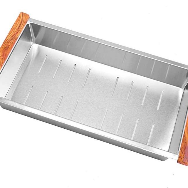 Vuzati Premium Quality Stainless Steel Over The Sink Colander With Non-Slip Handle – Solid Grip Handles, (17.12” X 8” X 3.74”)