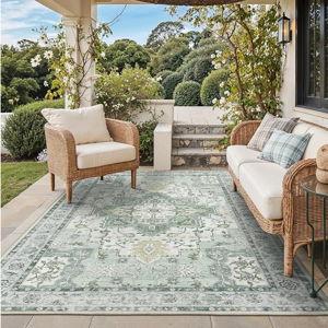 GENIMO Outdoor & Indoor Area Rug 5'x8', Waterproof, Non-Shedding, Easy Cleaning, Boho Mat for Patio, Living Room, Balcony, Dining Room, RV, Deck, Bedroom, Camping, Outside Carpet,Light Green