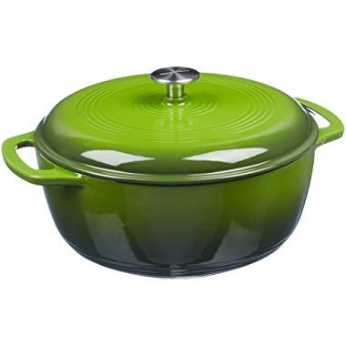 AmazonBasics Enameled Cast Iron Covered Dutch Oven, 7.3-Quart, Green