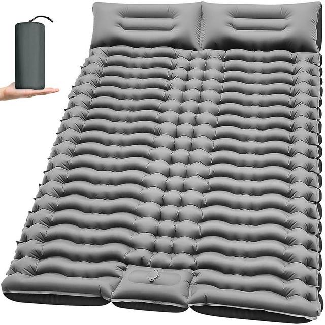 Yuzonc Double Camping Sleeping Pad – 4" Ultra-Thick Foot-Pump Design, Lightweight 2-Person Inflatable Sleeping Mat with Pillow for Backpacking, Hiking, Travel, Tent – Gray