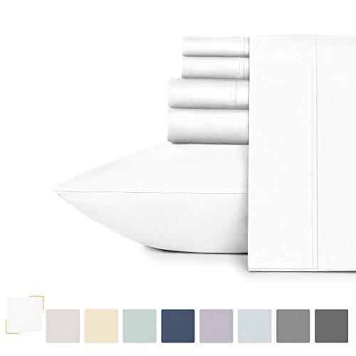 California Design Den 400-Thread-Count King Size Sateen Sheets - Pure White 6 Piece Soft Bedding Set, 100% Long Staple Pure Cotton Sheets and 4 Pillowcases, Deep Pocket Fits Mattress 16 Inches