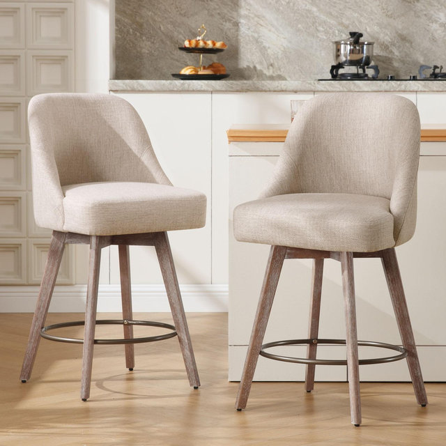 Bekrvio 26'' Counter Height Bar Stools, Linen Fabric, 2 Piece, Brown