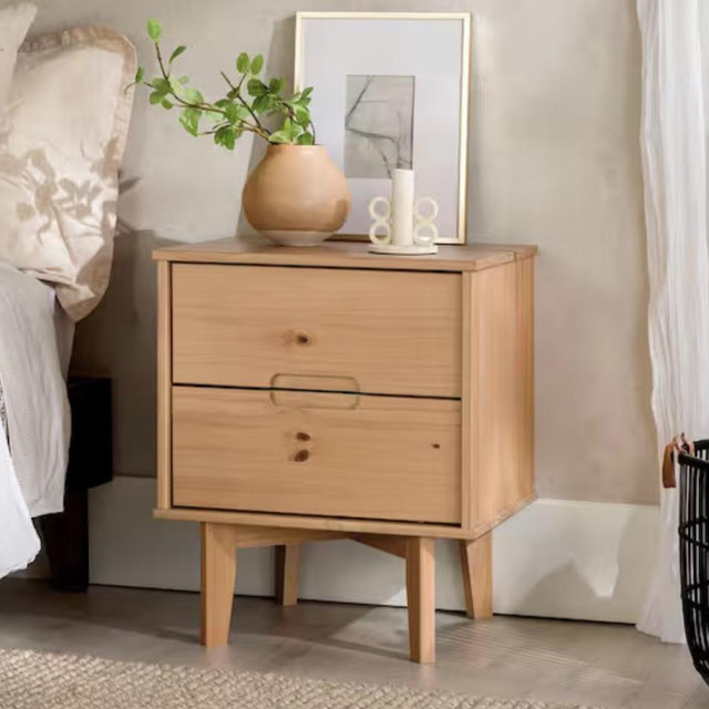 Walker Edison Furniture Company Sloane 2-Drawer Natural Pine Mid-Century Modern Solid Wood Nightstand HD9527