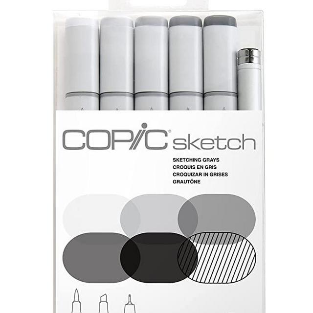 Copic Sketch Markers 5/Pkg W/Multiliner Pen, Sketching Grays