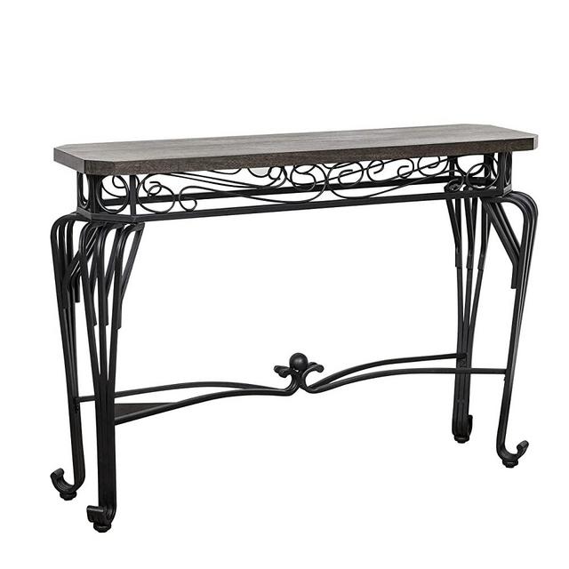 Amazon Brand – Ravenna Home Wood and Metal End Table, 44"W, Dark Oak, Black Metal