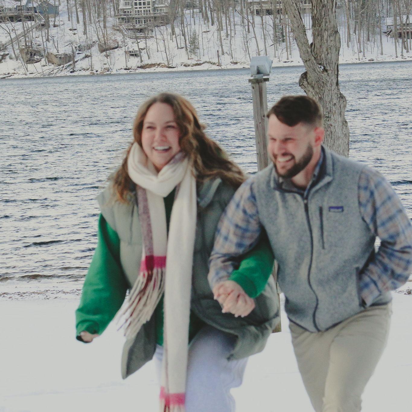 Walking up to our friends after she said yes!