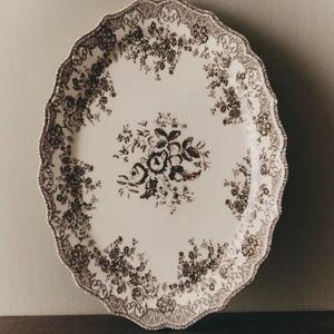 Floral Earthenware Serving Dish - Brown