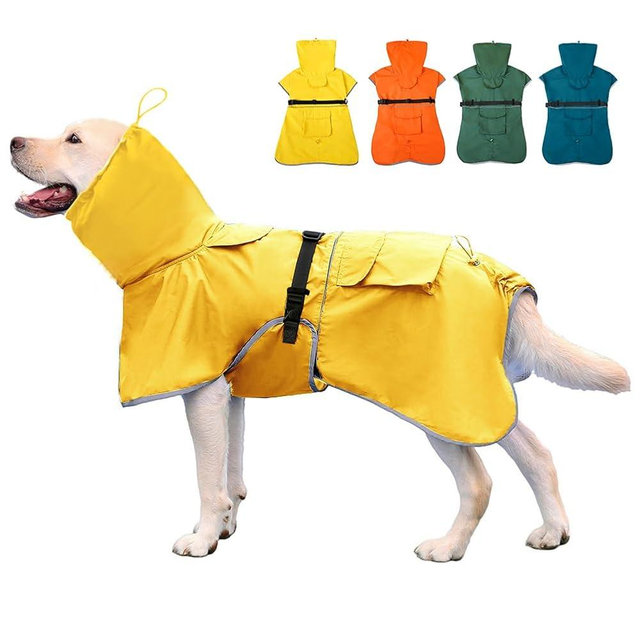 KOOGAL Dog Raincoat Waterproof Dog Rain Coat with Hoodile, Reflective Adjustable Lightweight Pet Rain Jacket for Medium Large Dogs(Yellow, 4XL)