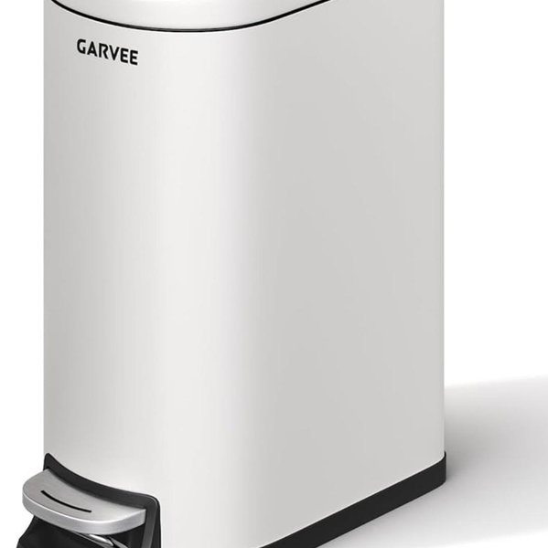 Metal Bathroom Trash Can with Lid, Small Step-on Bin, White