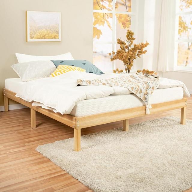 Linda 14 Inch Queen Solid Wood Platform Bed Frame, No Squeak Bed Frame with Wooden Slats, No Box Spring Needed, 9.2” Under bed storage – Natural