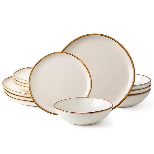 AmorArc Ceramic Dinnerware Sets,Handmade Reactive Glaze Plates and Bowls Set,Highly Chip and Crack Resistant | Dishwasher & Microwave Safe,Service for 4 (12pc)
