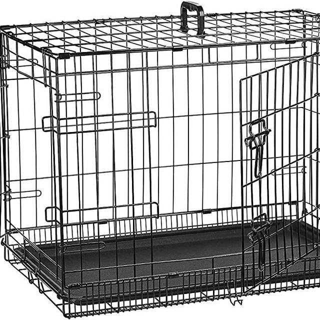 AmazonBasics Single-Door & Double-Door Folding Metal Dog or Pet Crate Kennel with Tray