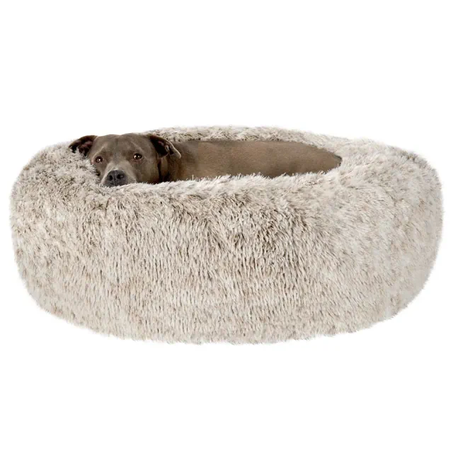 FurHaven Calming Cuddler Long Fur Donut Dog Bed - Large, Driftwood