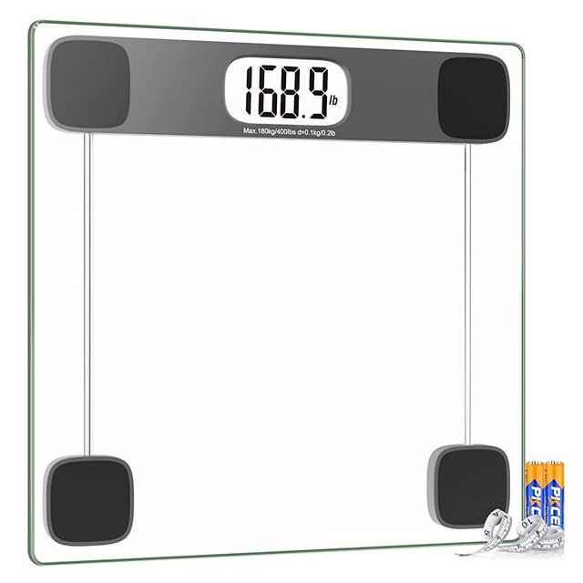 Scale for Body Weight Digital Bathroom Scale Weighing Scale Bath Scale, LCD Display Batteries and Tape Measure Included, 400lbs