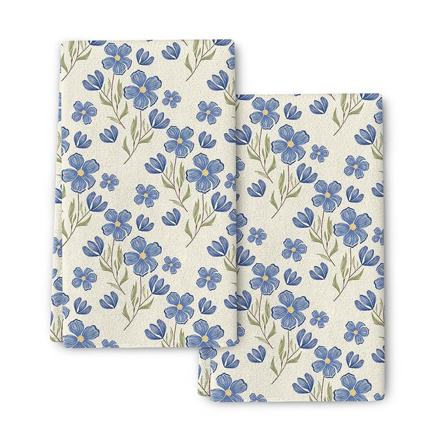 Pintukee Blue Floral Kitchen Towels Decorative Set of 2 Blue Wildflower Dish Towels for Kitchen Farmhouse Bar Absorbent Hand Drying Cloth Spring Summer Home Decorations 16x24 Inch