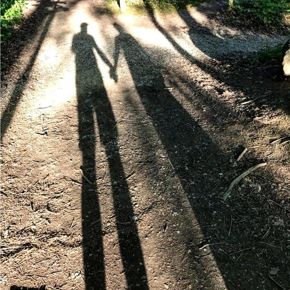 Hiking in Avon, we love that our silhouettes form an 'M' for Mama Mary :)