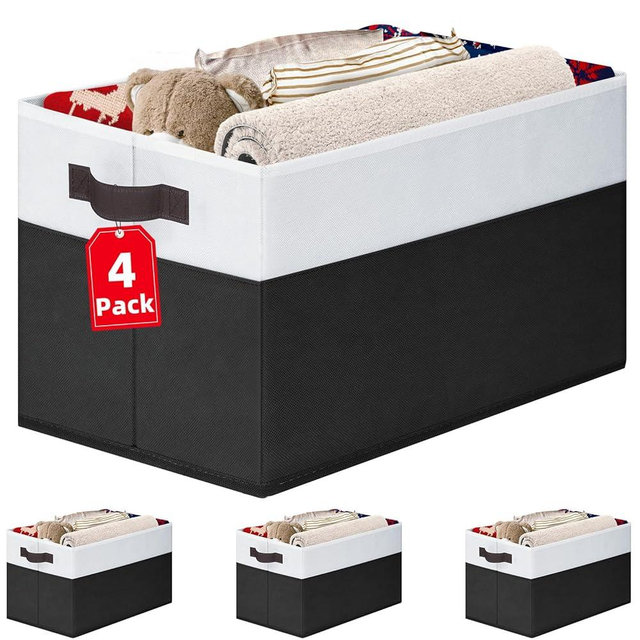 Criusia Large Storage Bins for Shelves 4 Pack, Closet Storage Baskets for Clothes Blanket Beddings Towels, Collapsible Fabric Closet Organizer Bins with Handles/ Laundry Room Organization