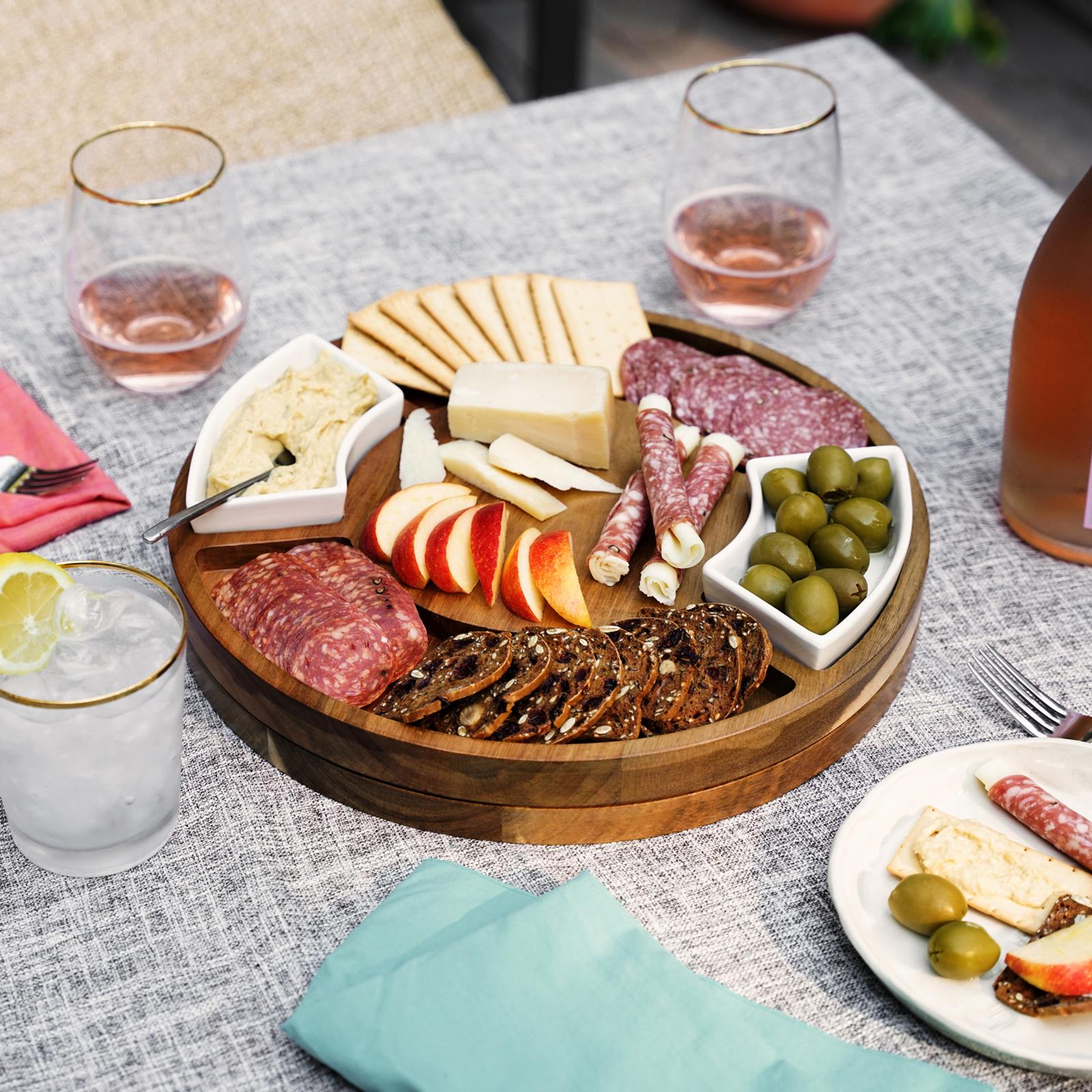 16" Rotating Charcuterie Board For Cheese And Meat - Lazy Susan Charcuterie Boards Round Compartments 360 Rotating Plates Serving Food Lazy Susan Cheese Board A - View #5