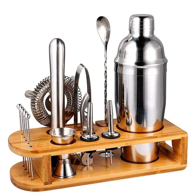 stusgo Cocktail Making Sets,15 Pcs Drink Mixer Shaker Set with Bamboo Stand, Martini Shaker Set Perfect Home Bartender Mixing Kit, 24 Oz Bar Tools Professional Bar and Home Drink Barware Tools