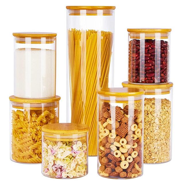 HomArtist Square Glass Jars with Bamboo Lids 53 FL OZ [Set of 4], Glass  Canisters with Airtight Lid, Glass Food Storage Containers for Pasta,  Cereal