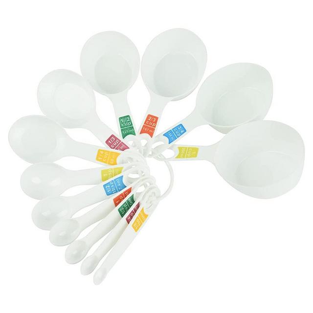 Nstezrne White Measuring Cups and Spoons Set, 12 Pieces Plastic Measuring Cups Spoons, Plastic 6 Measuring Spoons for Baking and Cooking 6 Measuring Cups