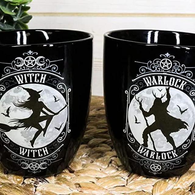 Ebros Gift Set Of 2 Gothic Wicca Triple Moon Goddess Witch And Pentagram Warlock Double Walled Bone China Porcelain Coffee Mugs Tea Drink Cups Alchemy Magic Occult Serveware Drinkware