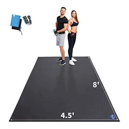 Premium Large Exercise Mat 8' x 4.5' x 7mm, High-Density Workout Mats for Home Gym Flooring, Non-Slip, Extra Thick Durable Cardio Mat, and Ideal for Plyo, MMA, Jump Rope - Shoe Friendly