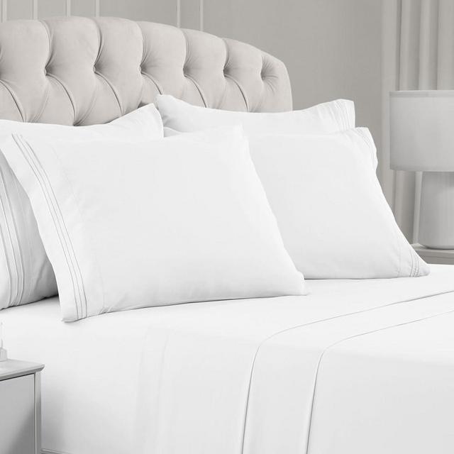 Mellanni King Size Sheets Set - 6 Piece Iconic Collection Bedding Sheets & Pillowcases - Hotel Luxury, Ultra Soft, Cooling Bed Sheets - Deep Pocket up to 16" - 6 PC (King, White w/Extra Pillow Cases)