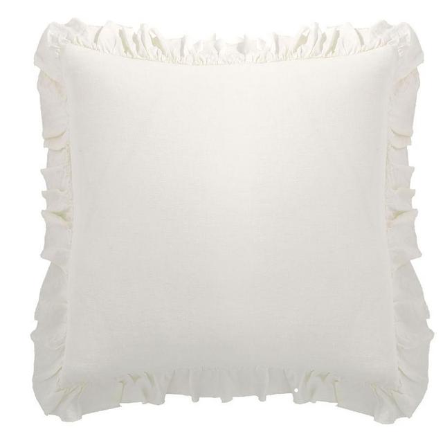 Classic Ivory Belgian Flax Linen Fringe Ruffle Euro Shams, Set of 2
