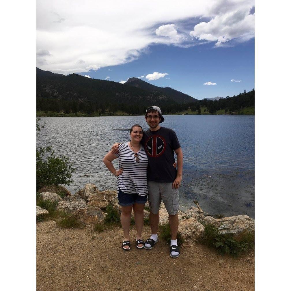 Picture at Mary's Lake on our way to Estes Park, CO to celebrate our 5 year dating anniversary