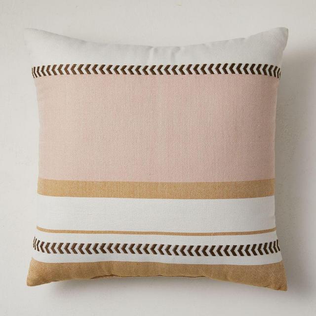 Outdoor Variegated Block Stripe Pillow, 20"x20", Bright Peach, Set of 2