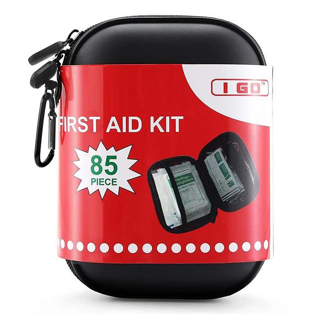 I GO 85 Pieces Hard Shell Mini Compact First Aid Kit, Small Personal Emergency Survival Kit for Travel Hiking Camping Backpacking Hunting Marine Car