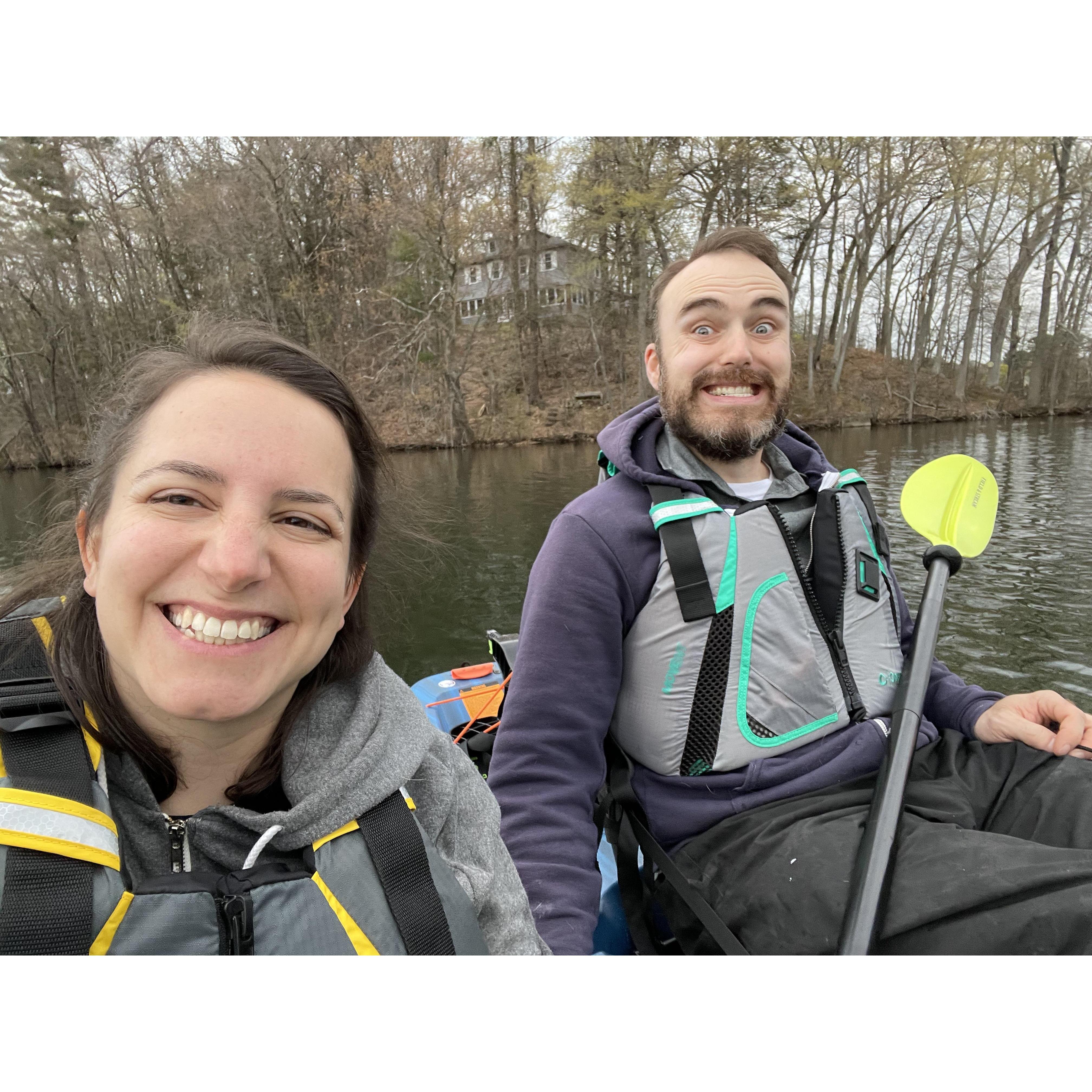 Kayaking on Dudley Pond by our new home in Wayland, MA